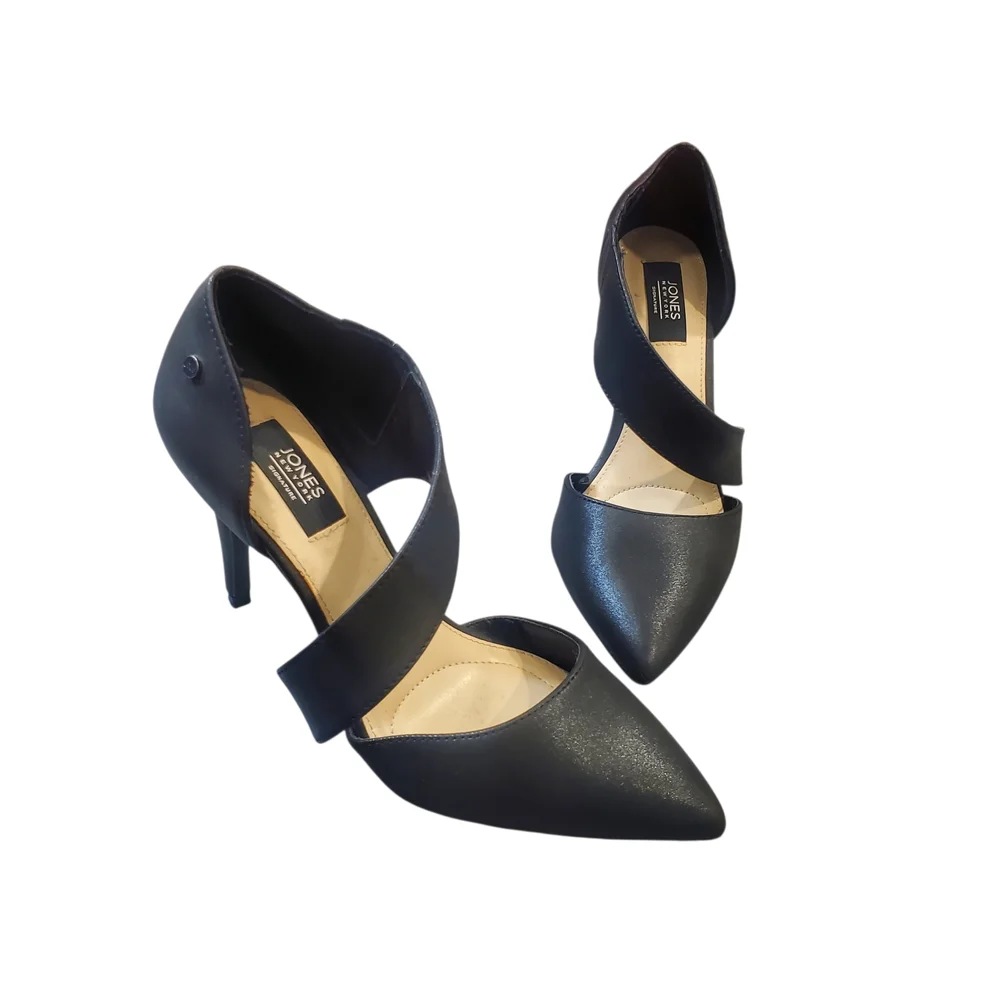 Jones New York Colette Heels Womens Size 6M Black Strappy Stiletto Slip On Pumps